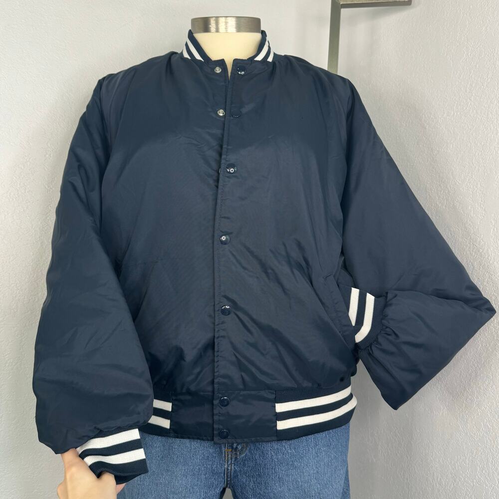 Vintage Navy Blank Varsity Snap Jacket Size XXL